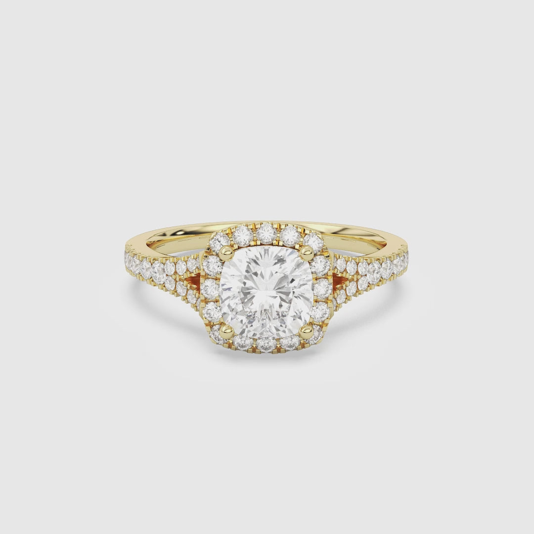 Cushion Classic Halo Split Shank Ring spin video
