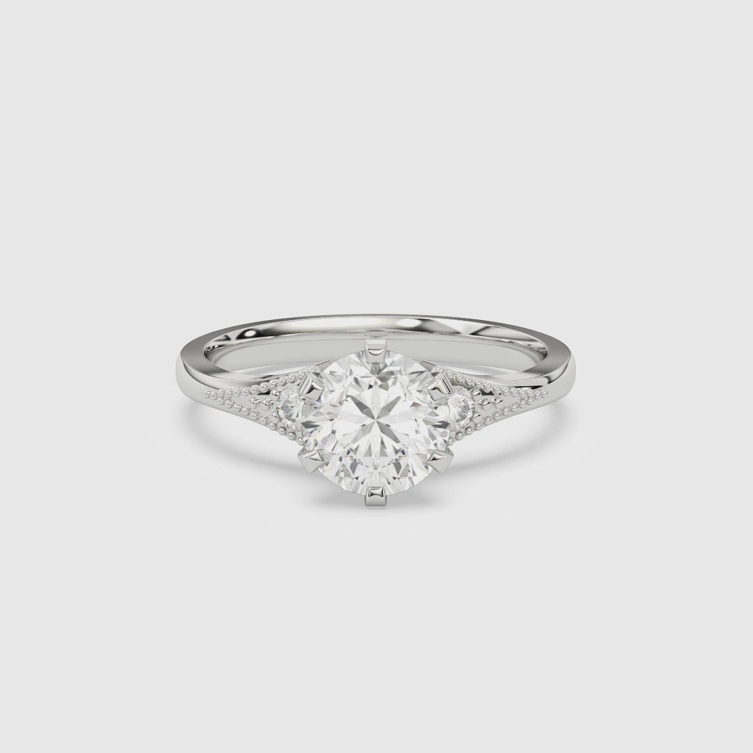 Round Milgrain Shoulder Side Stone Ring spin video