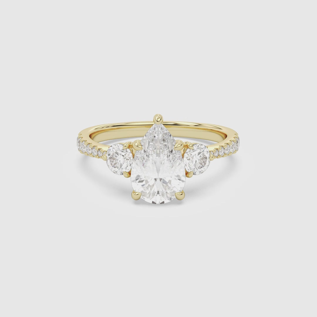 Pear Round Side Three Stone Pavé spin video