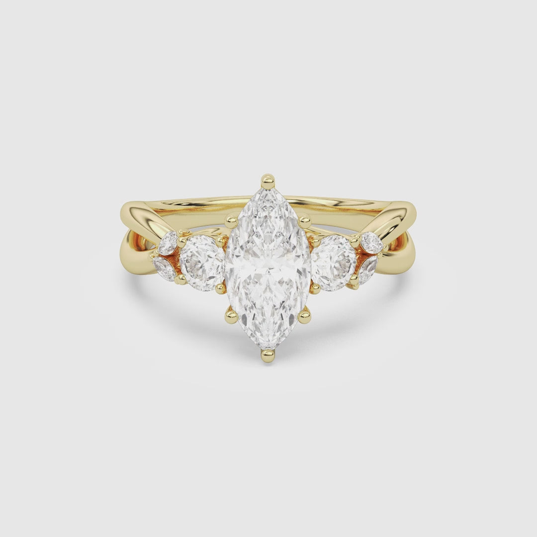 Marquise Willow Composite Three Stone spin video