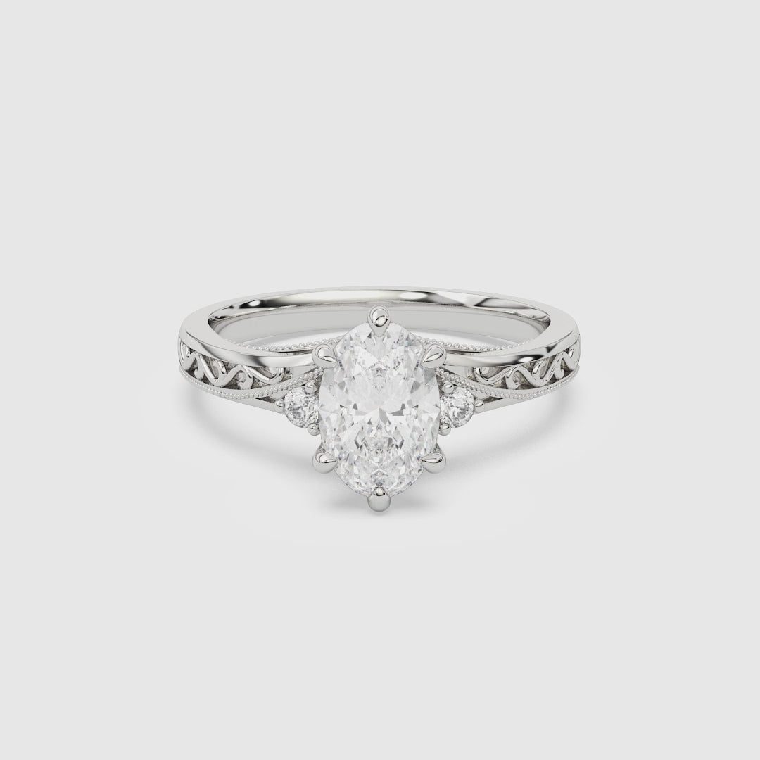 Oval Engraved Vintage Side Stone Ring spin video