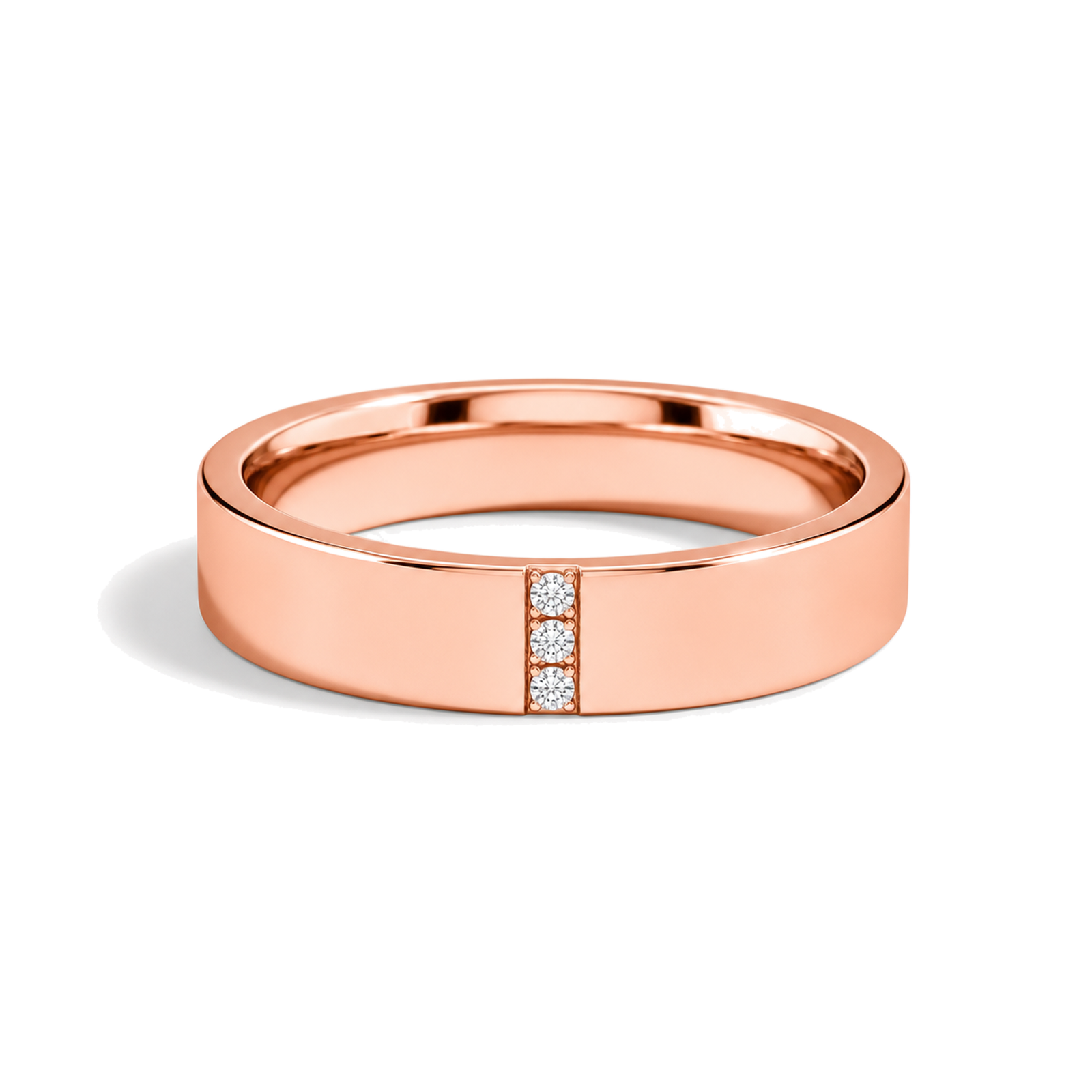 Rowena Cut Three Stone Minimalist Lab Grown Diamond Wedding Band in 14K Rose Gold
