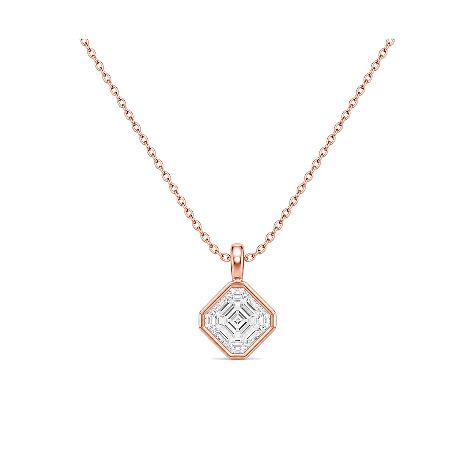 Stellaire Bezel Solitaire Lab Grown Diamond Pendant Necklace in 14K Rose Gold