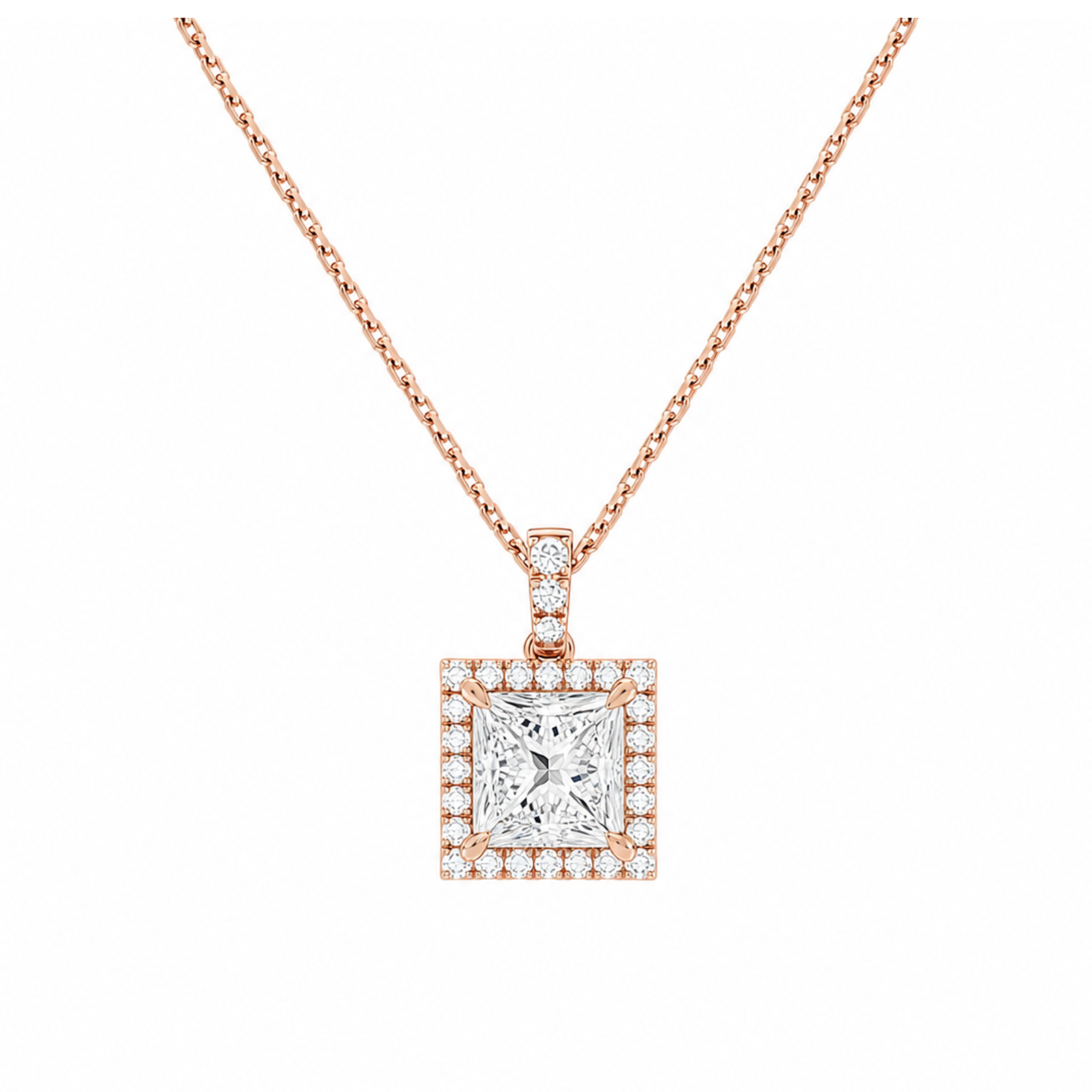 Leona Halo Accented Bail Lab Grown Diamond Pendant Necklace in 14K Rose Gold