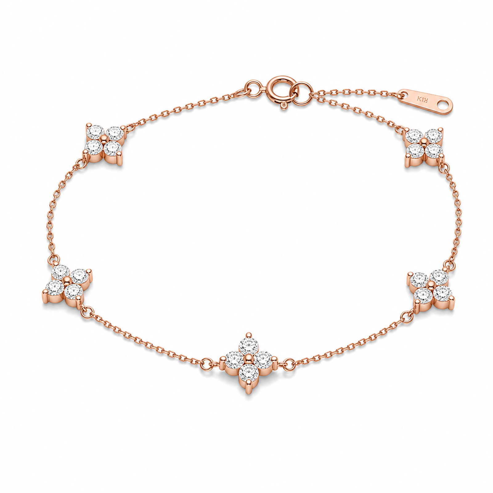 Mirabel Fleur Multi Station Charm Lab Grown Diamond Bracelet in 14K Rose Gold