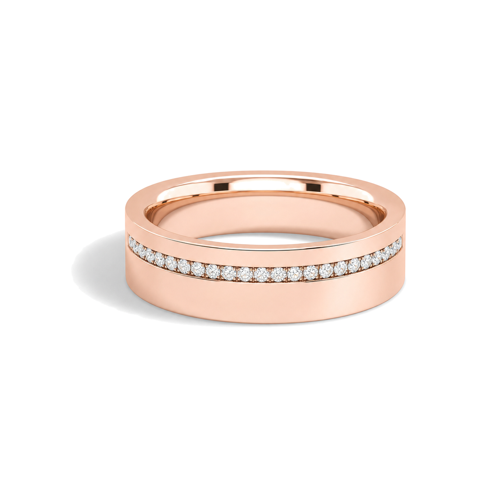Della Half Channel Flat Edge Lab Grown Diamond Wedding Band in 14K Rose Gold