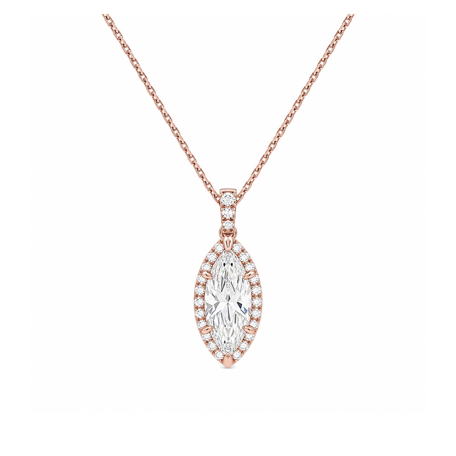 Leona Halo Accented Bail Lab Grown Diamond Pendant Necklace in 14K Rose Gold