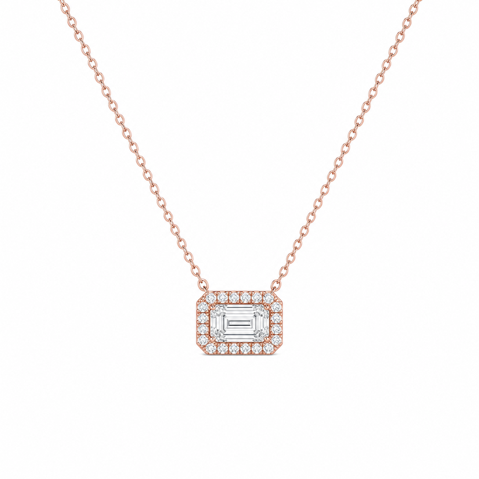 Jessa Halo Lab Grown Diamond Necklace in 14K Rose Gold