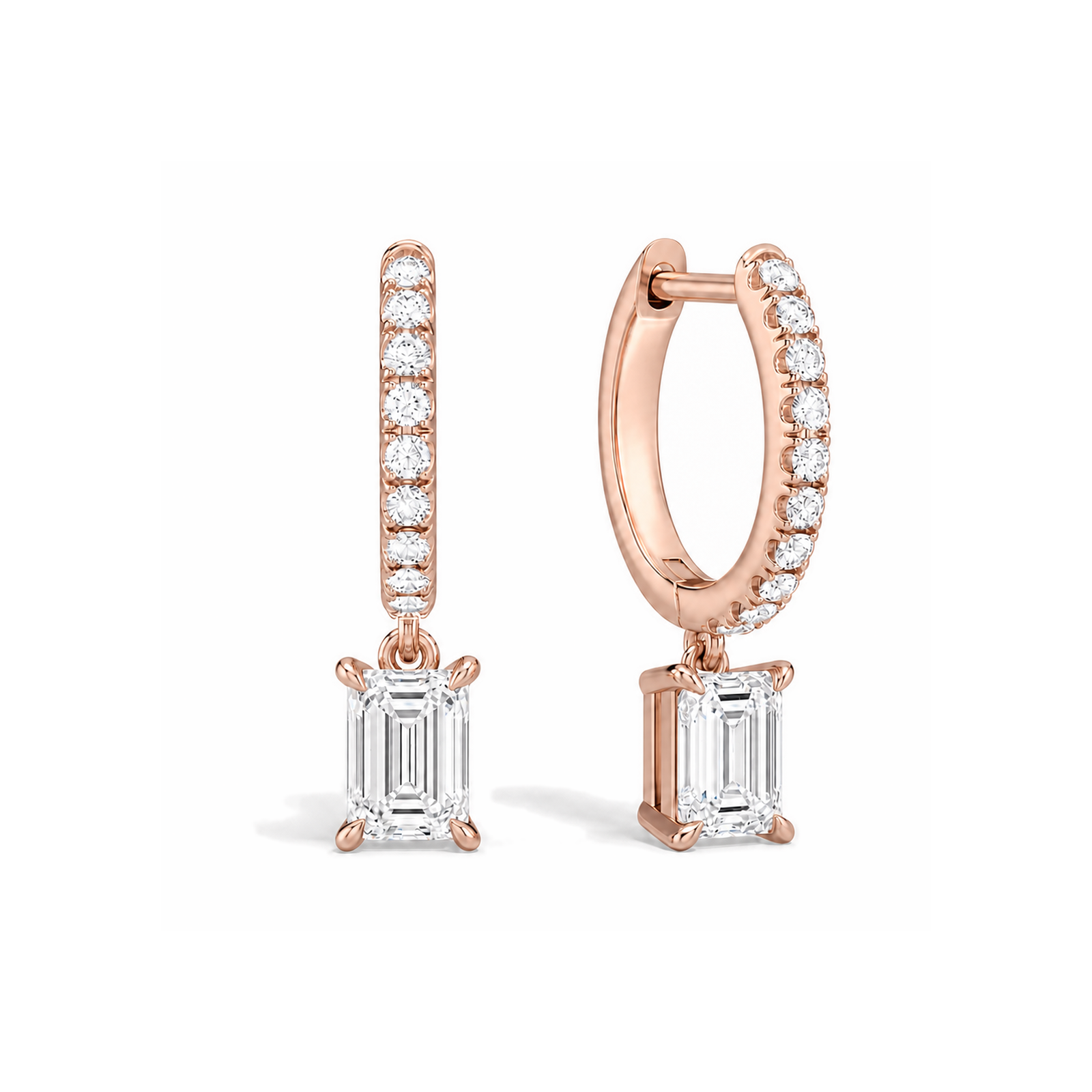 Fiorella Accented Drop Huggie Hoop Lab Grown Diamond Hoop Earrings in 14K Rose Gold