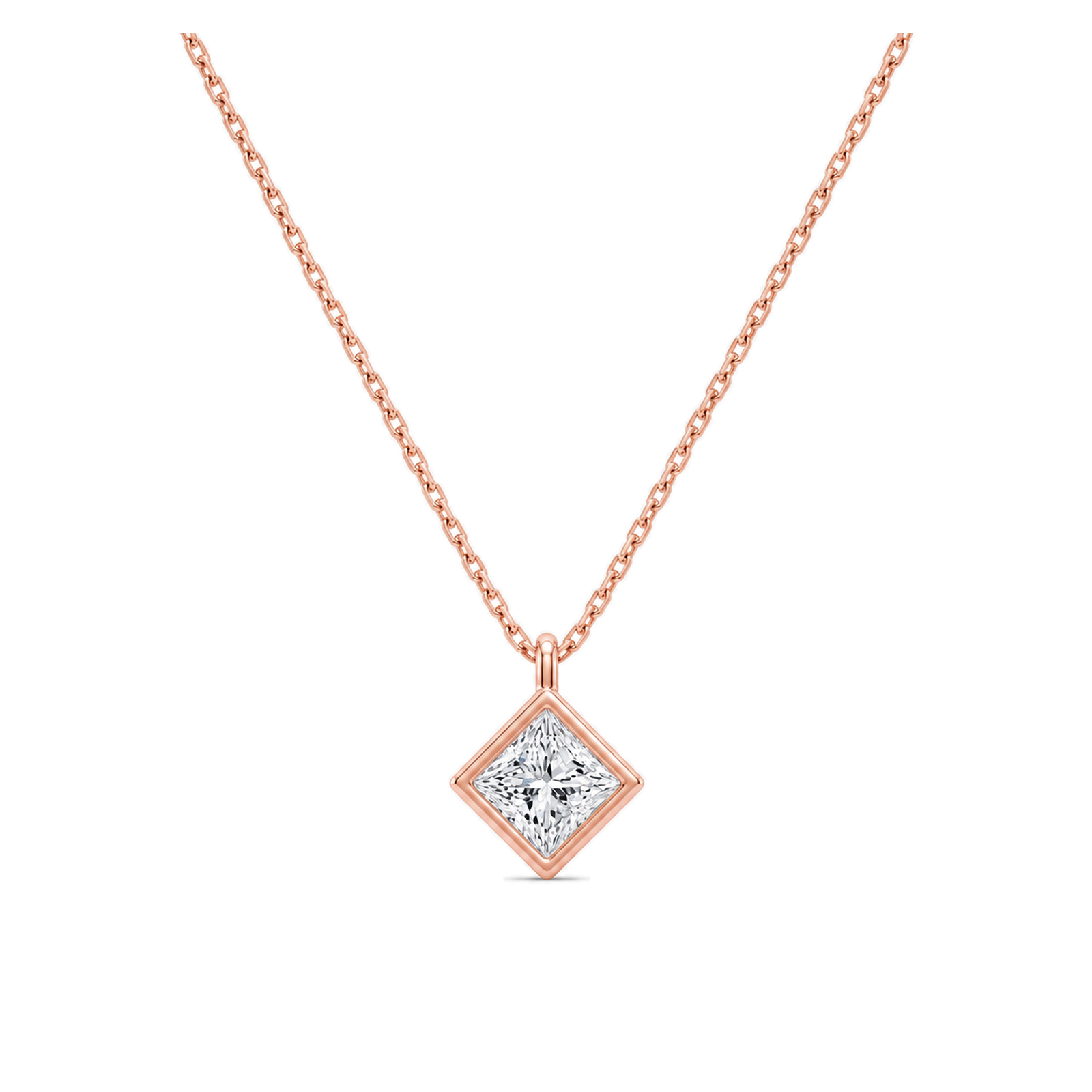 Stellaire Bezel Solitaire Lab Grown Diamond Pendant Necklace in 14K Rose Gold