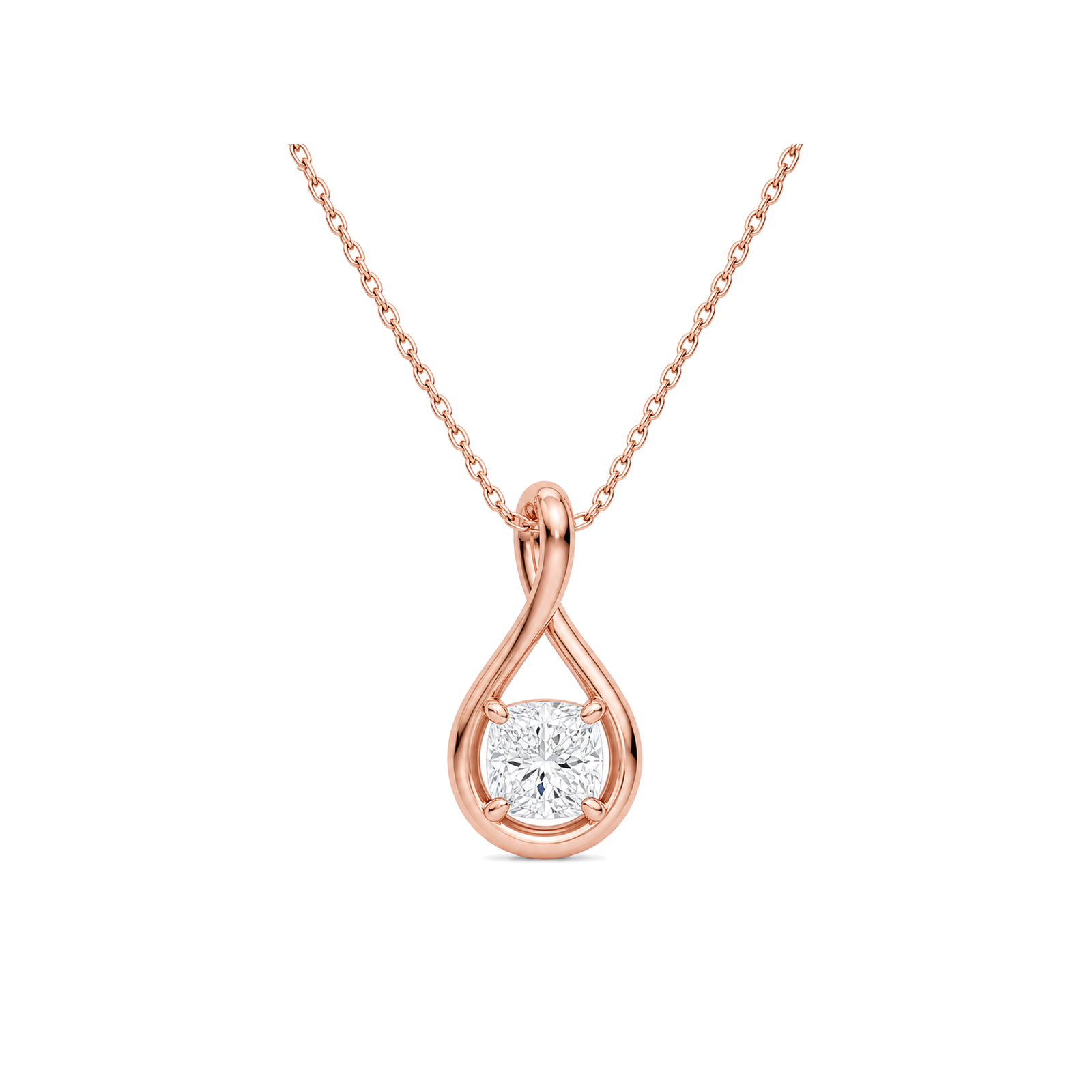 Auralie Solitaire Twist Lab Grown Diamond Pendant Necklace in 14K Rose Gold
