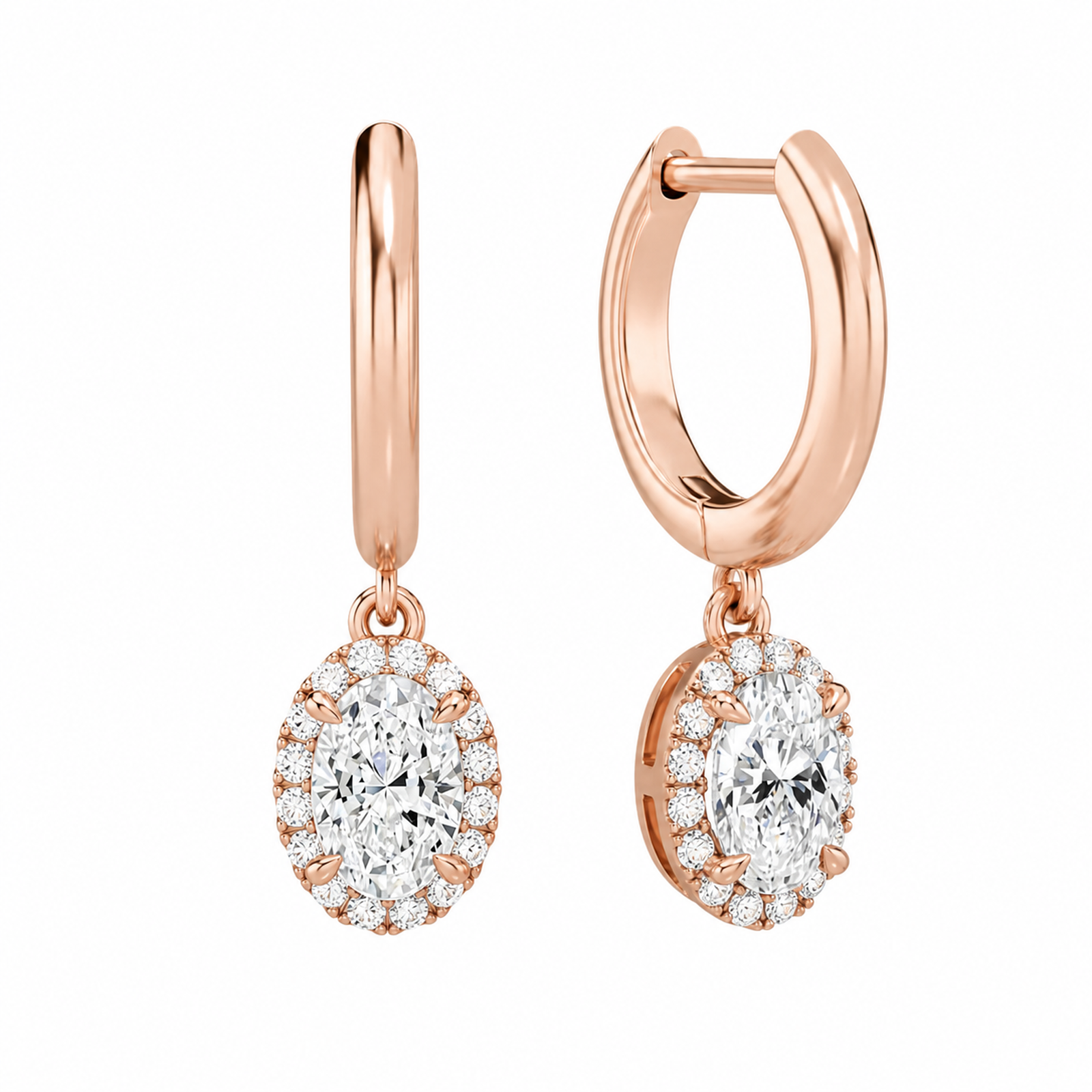 Allegra Halo Drop Huggie Hoop Lab Grown Diamond Hoop Earrings in 14K Rose Gold