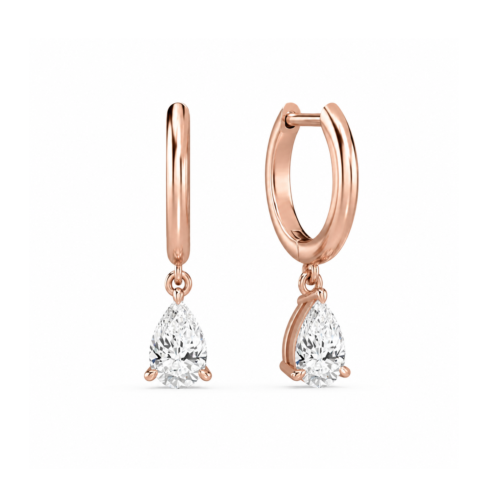 Cerelia Solitaire Drop Huggie Hoop Lab Grown Diamond Hoop Earrings in 14K Rose Gold