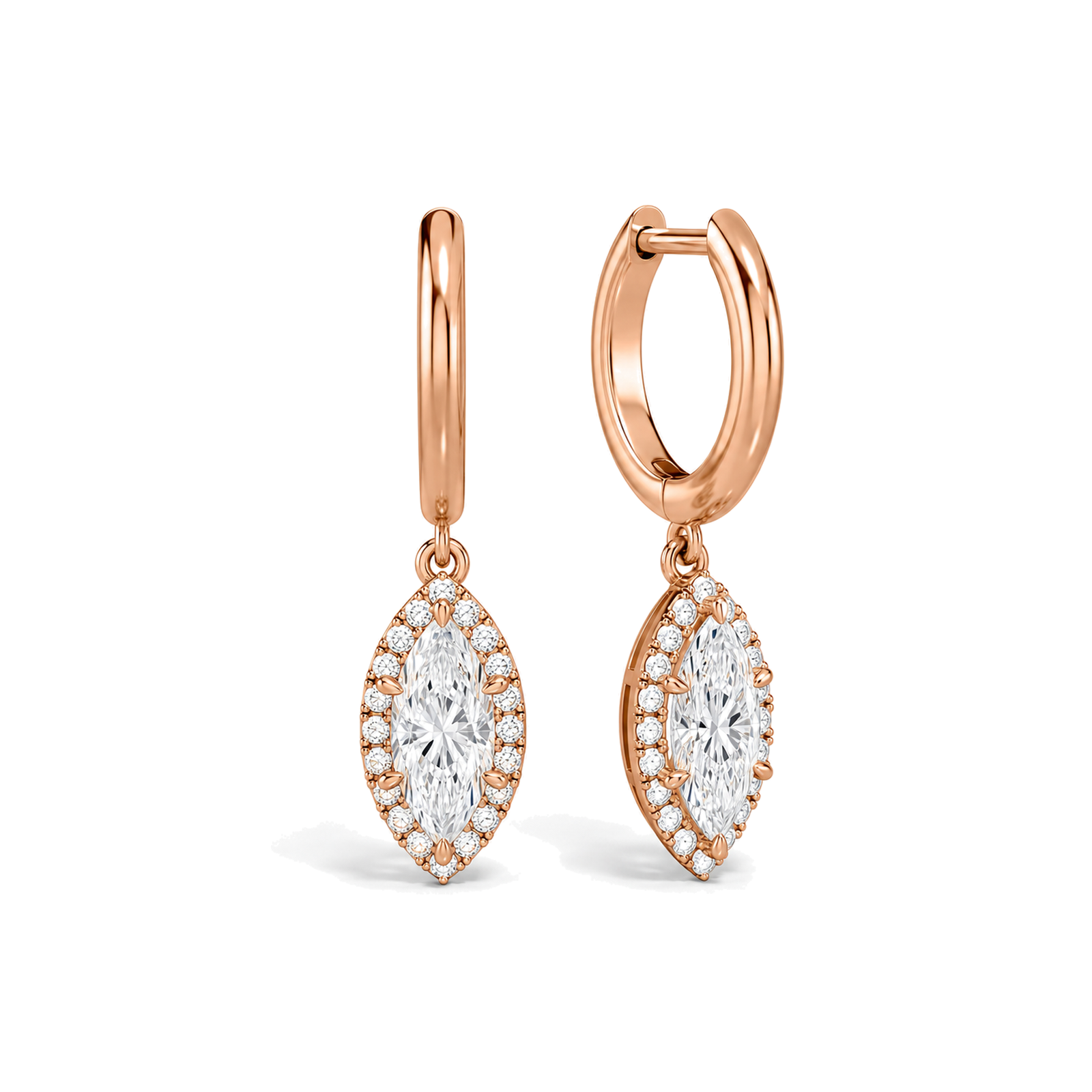 Allegra Halo Drop Huggie Hoop Lab Grown Diamond Hoop Earrings in 14K Rose Gold