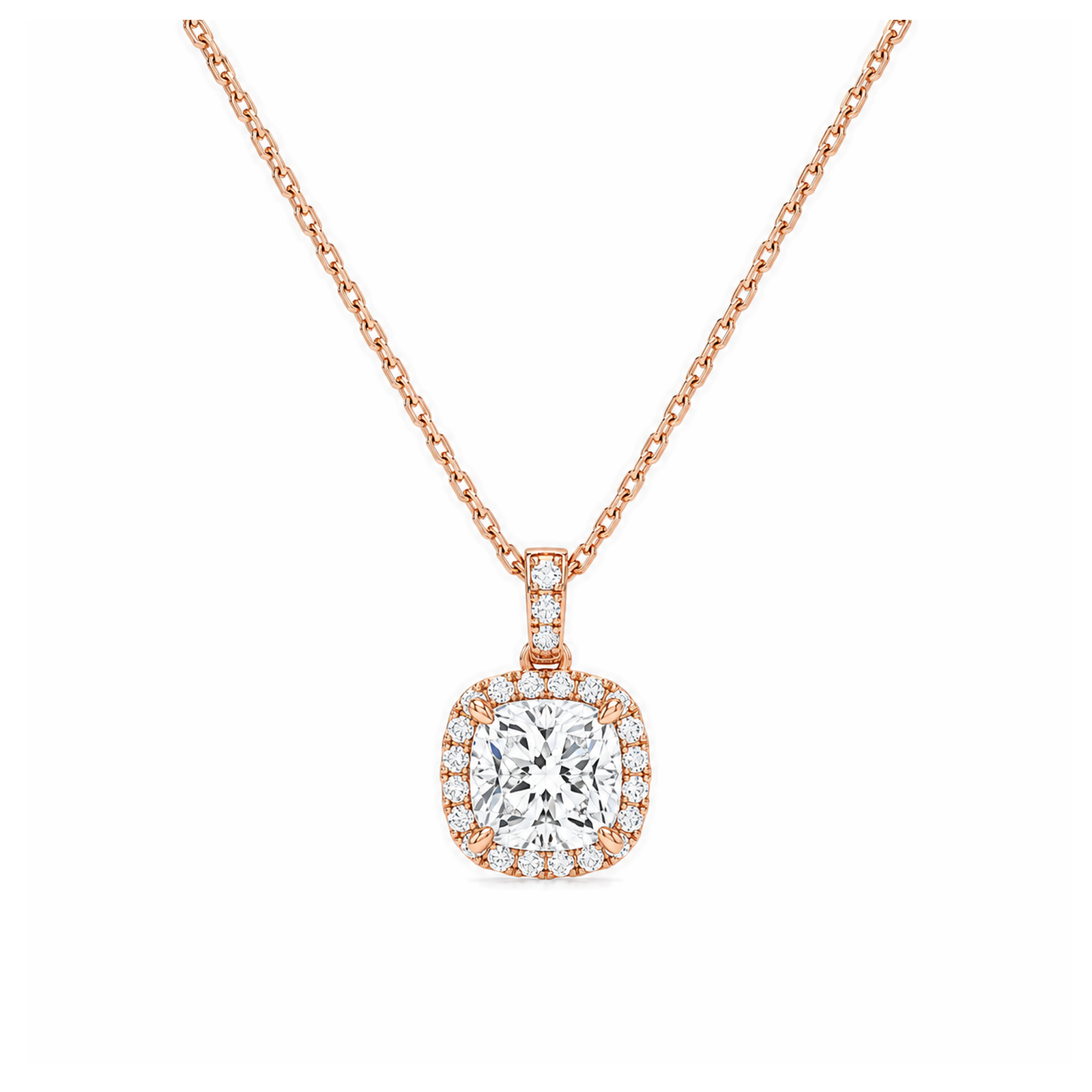 Leona Halo Accented Bail Lab Grown Diamond Pendant Necklace in 14K Rose Gold
