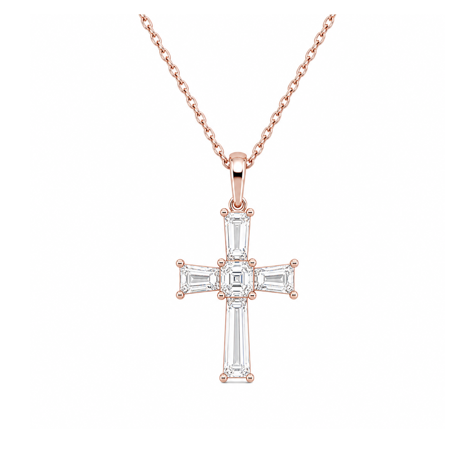 Milena Tapered Baguette Cross Lab Grown Diamond Pendant Necklace in 14K Rose Gold