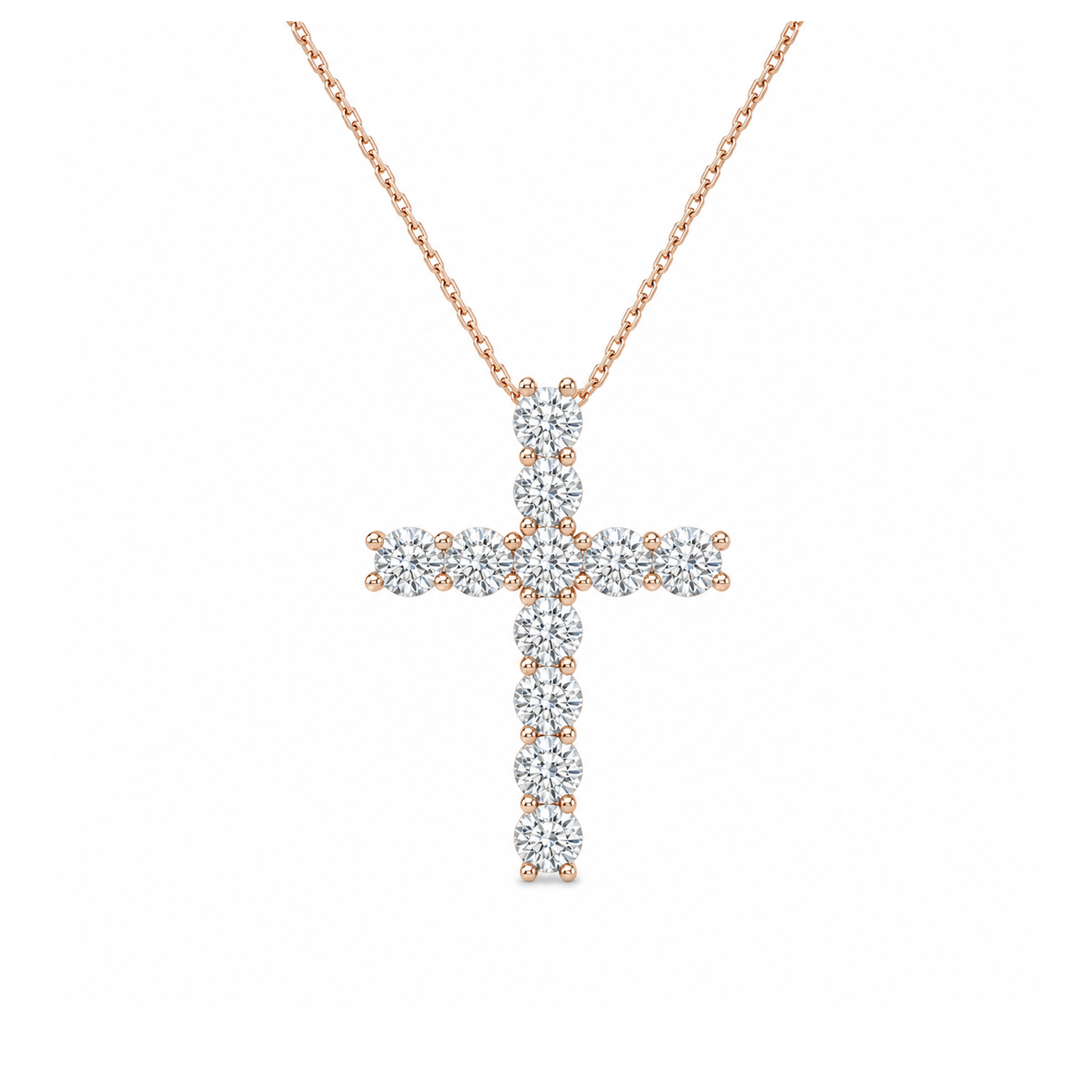 Iris Shared Prong Cross Lab Grown Diamond Necklace in 14K Rose Gold