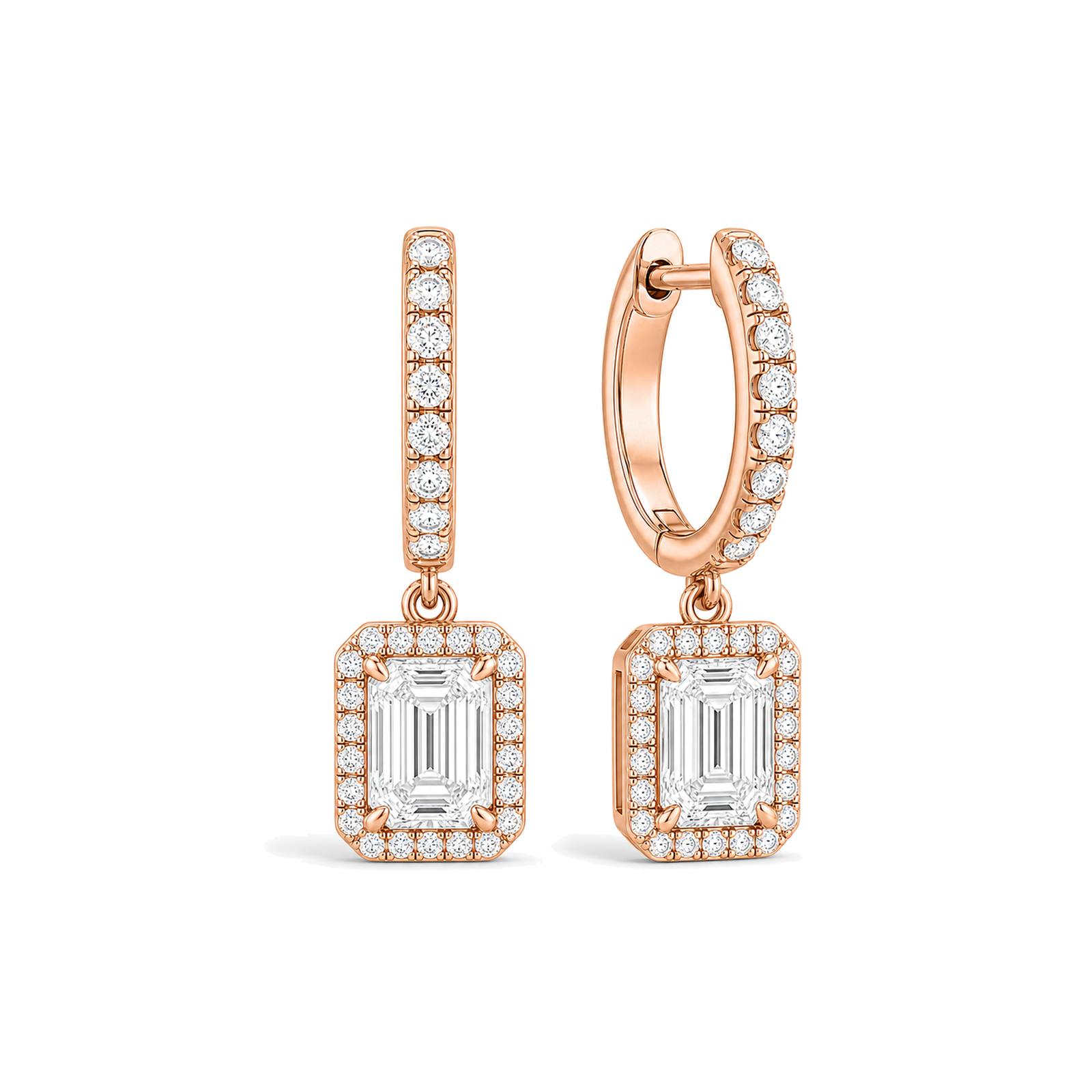 Bellamy Luxe Drop Huggie Hoop Lab Grown Diamond Hoop Earrings in 14K Rose Gold