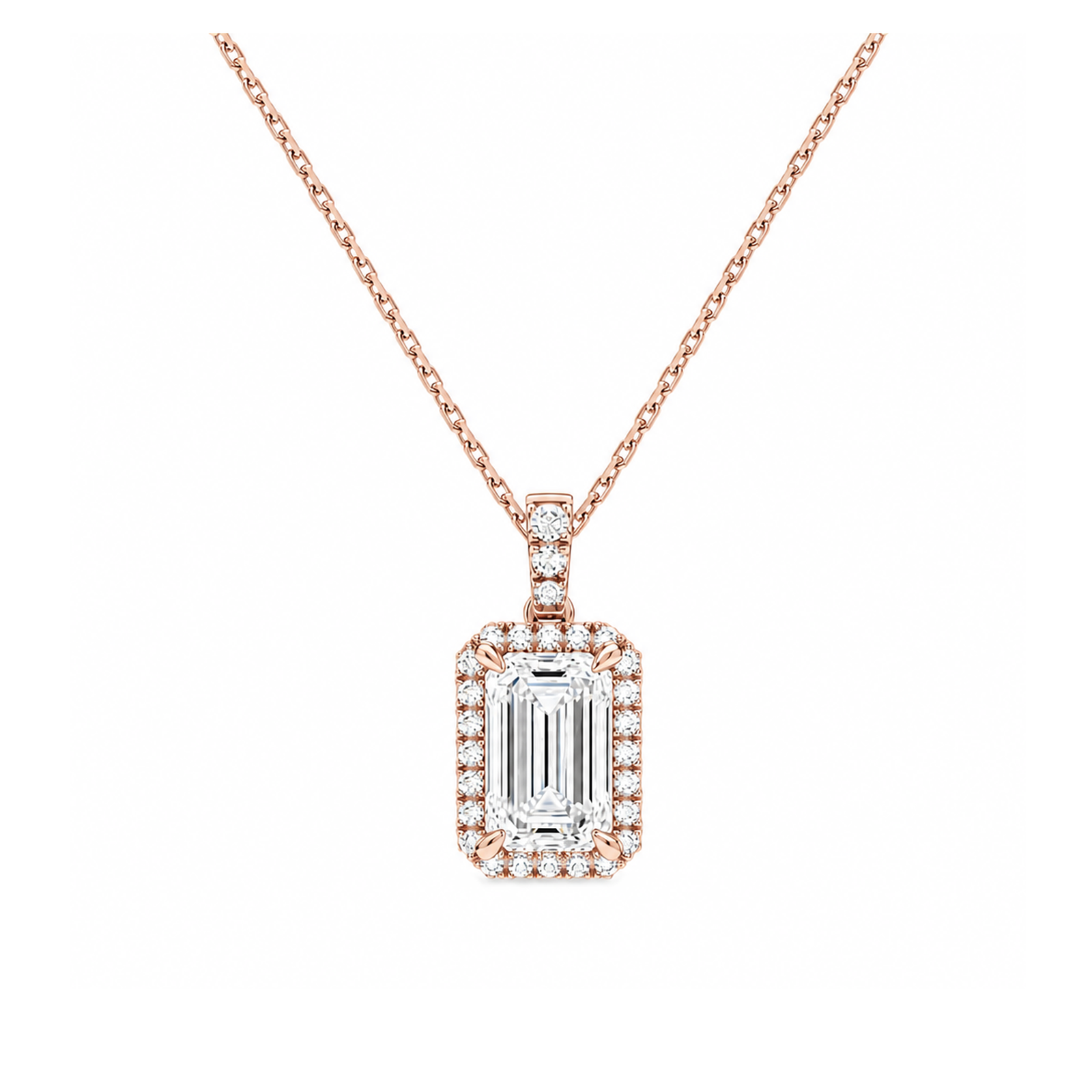 Leona Halo Accented Bail Lab Grown Diamond Pendant Necklace in 14K Rose Gold