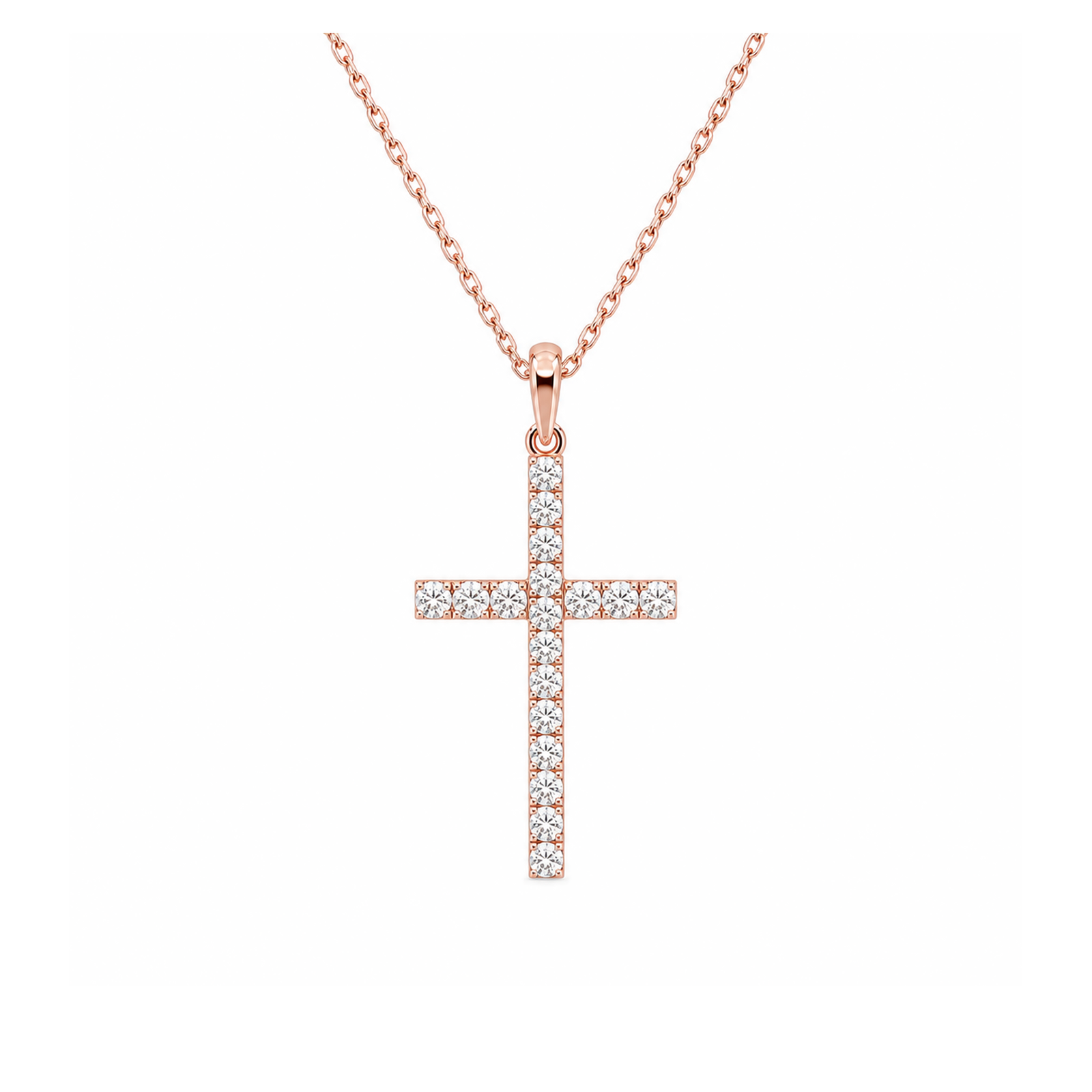 Hollis Classic Cross Lab Grown Diamond Pendant Necklace in 14K Rose Gold