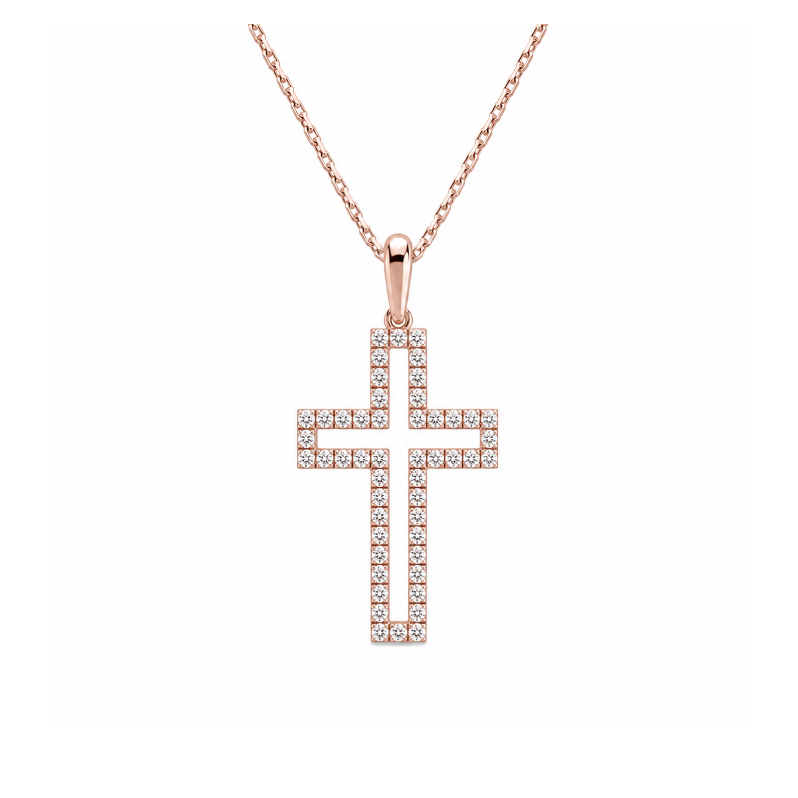 Winslet Classic Open Cross Lab Grown Diamond Pendant Necklace in 14K Rose Gold
