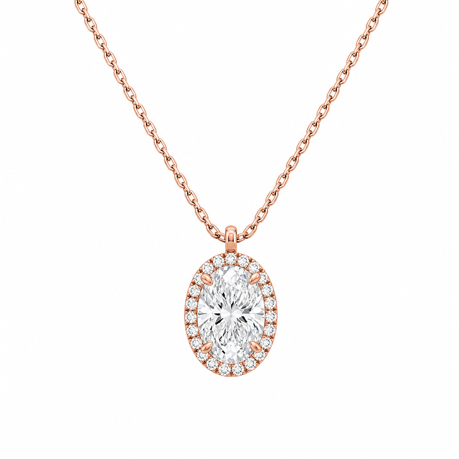 Malia Halo Lab Grown Diamond Pendant Necklace in 14K Rose Gold