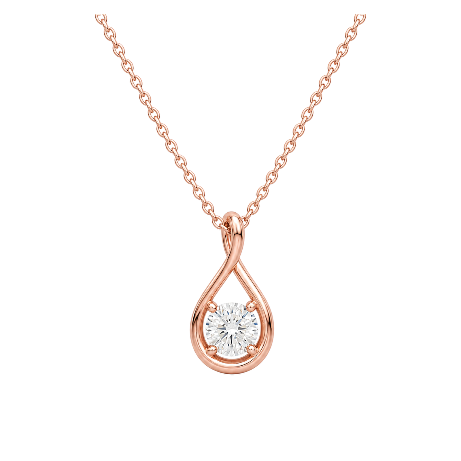 Auralie Solitaire Twist Lab Grown Diamond Pendant Necklace in 14K Rose Gold