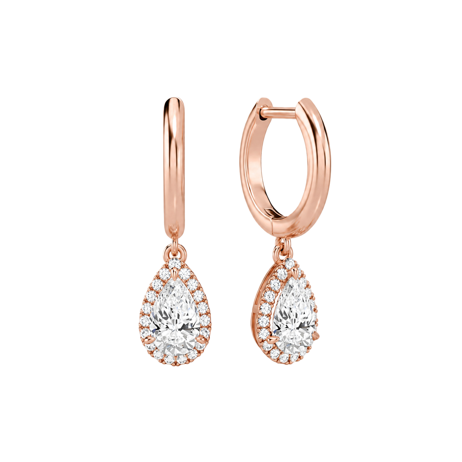 Allegra Halo Drop Huggie Hoop Lab Grown Diamond Hoop Earrings in 14K Rose Gold