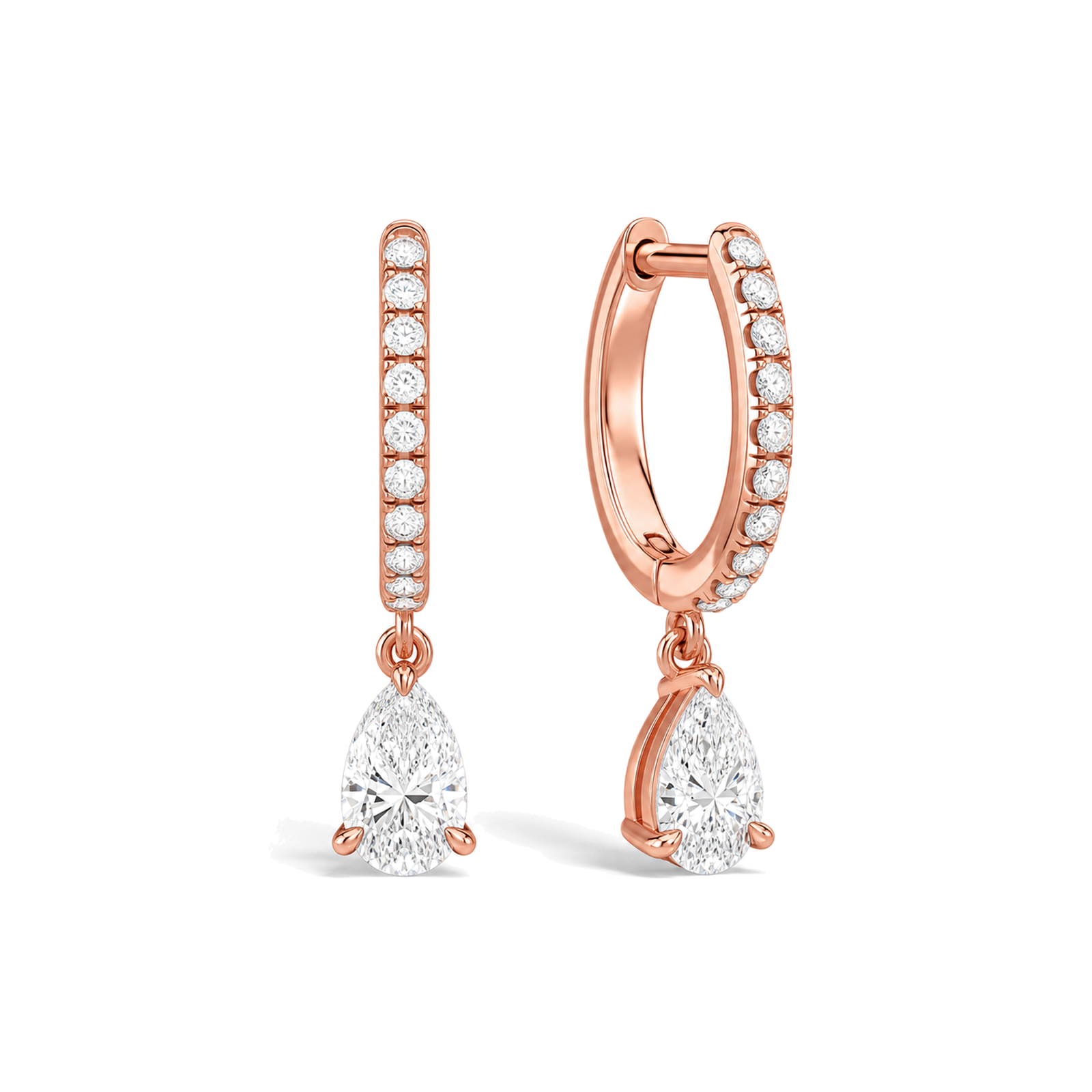Fiorella Accented Drop Huggie Hoop Lab Grown Diamond Hoop Earrings in 14K Rose Gold