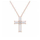 Sora Baguette Cross Lab Grown Diamond Pendant Necklace in 14K Rose Gold