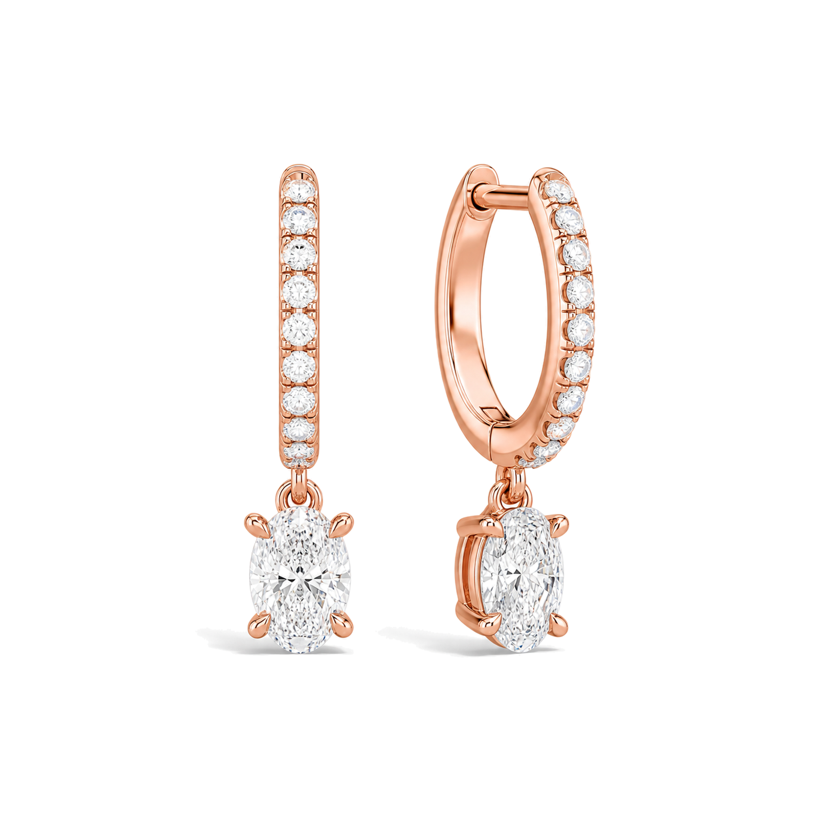 Fiorella Accented Drop Huggie Hoop Lab Grown Diamond Hoop Earrings in 14K Rose Gold