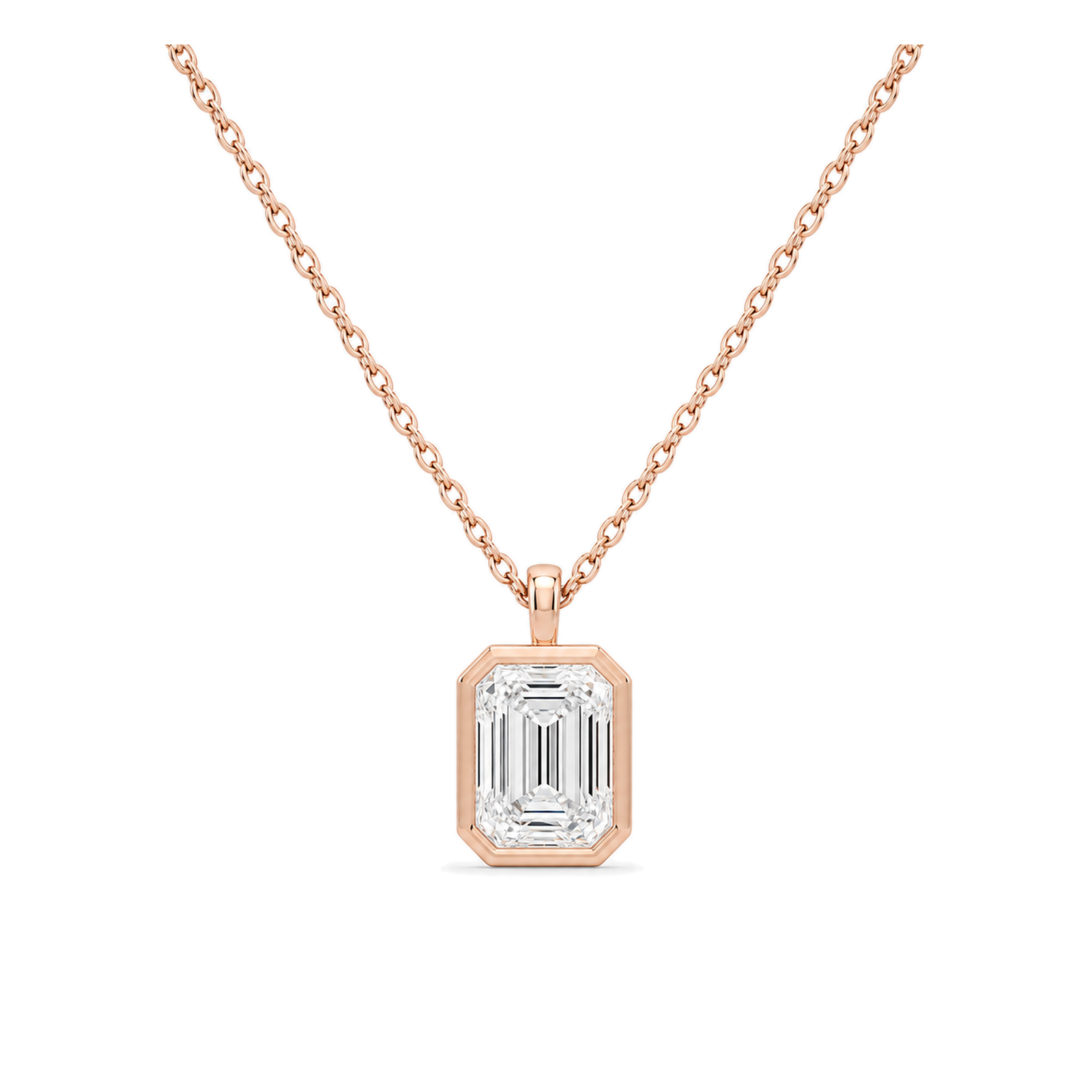 Stellaire Bezel Solitaire Lab Grown Diamond Pendant Necklace in 14K Rose Gold