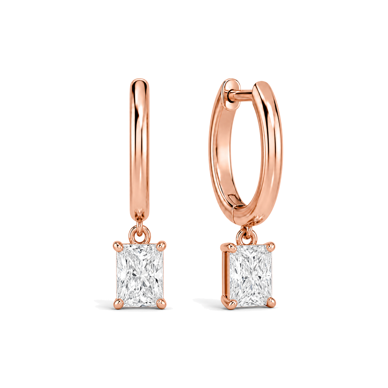 Cerelia Solitaire Drop Huggie Hoop Lab Grown Diamond Hoop Earrings in 14K Rose Gold