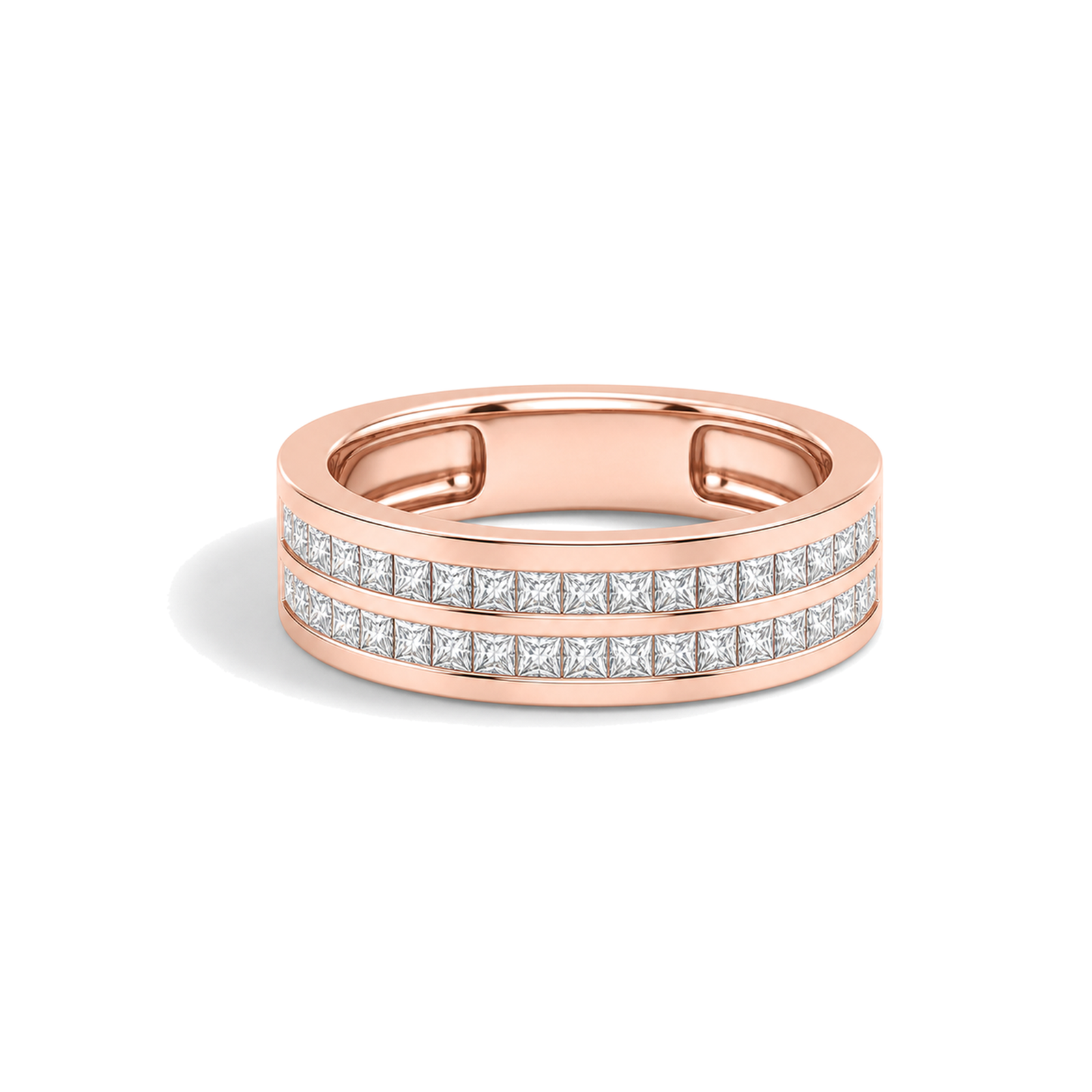 Eloise Two Row Channel Cut Lab Grown Diamond Wedding Band in 14K Rose Gold