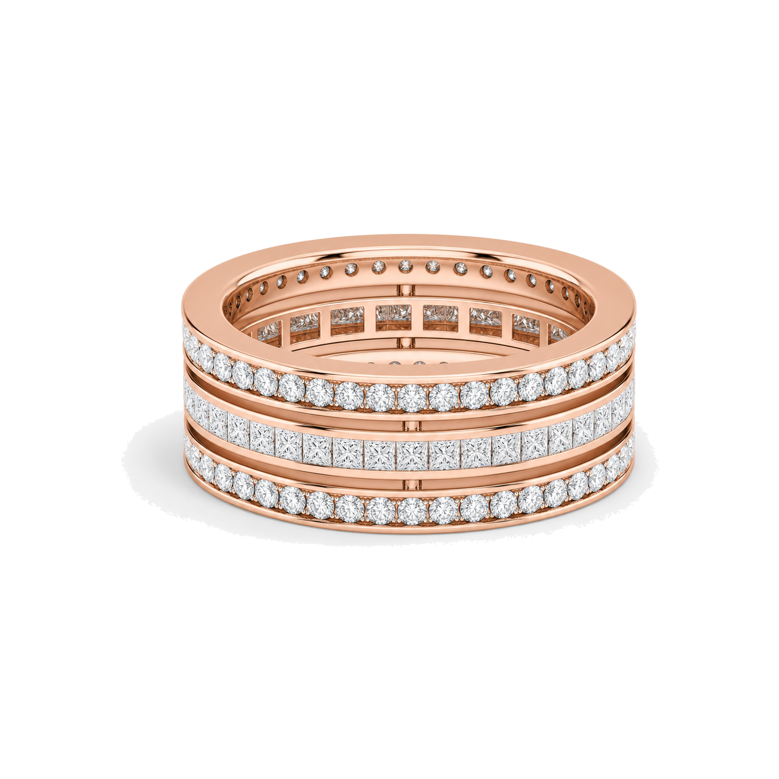 Doria Deco Three Row Eternity Lab Grown Diamond Wedding Band in 14K Rose Gold
