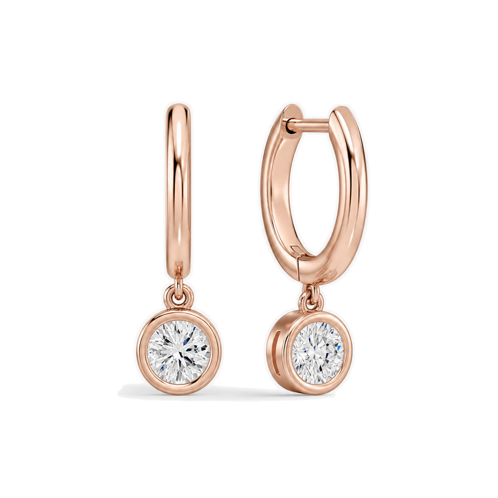 Giselle Bezel Drop Huggie Hoop Lab Grown Diamond Hoop Earrings in 14K Rose Gold
