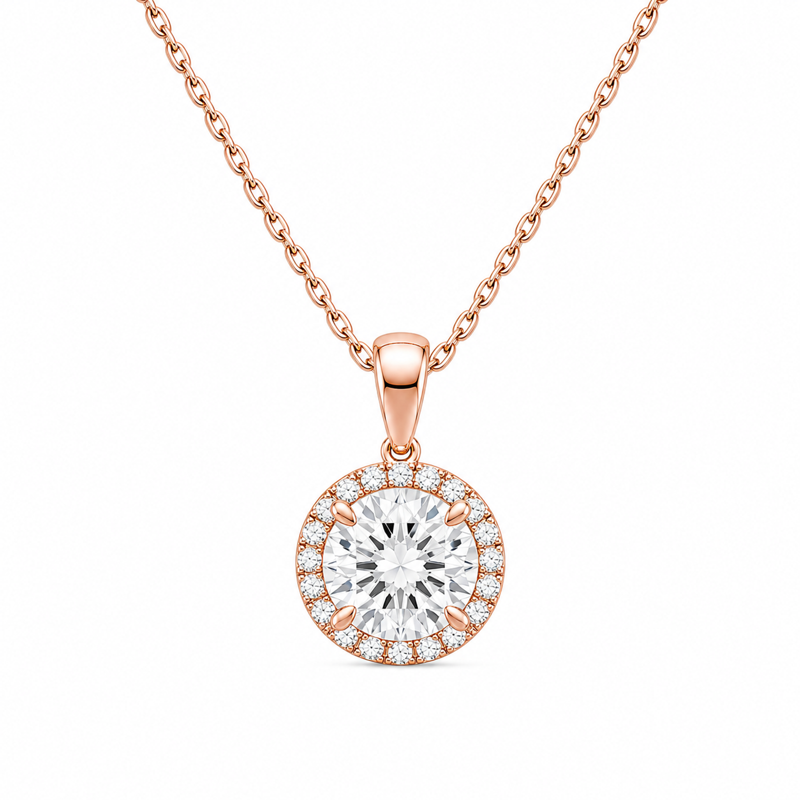 Malia Halo Lab Grown Diamond Pendant Necklace in 14K Rose Gold