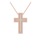 Evora Pave Edge Cross Lab Grown Diamond Pendant Necklace in 14K Rose Gold