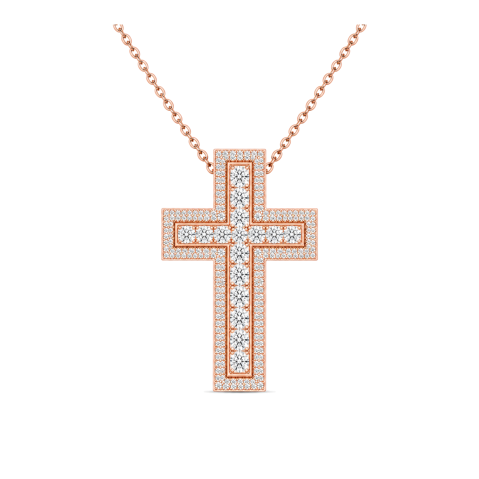Evora Pave Edge Cross Lab Grown Diamond Pendant Necklace in 14K Rose Gold