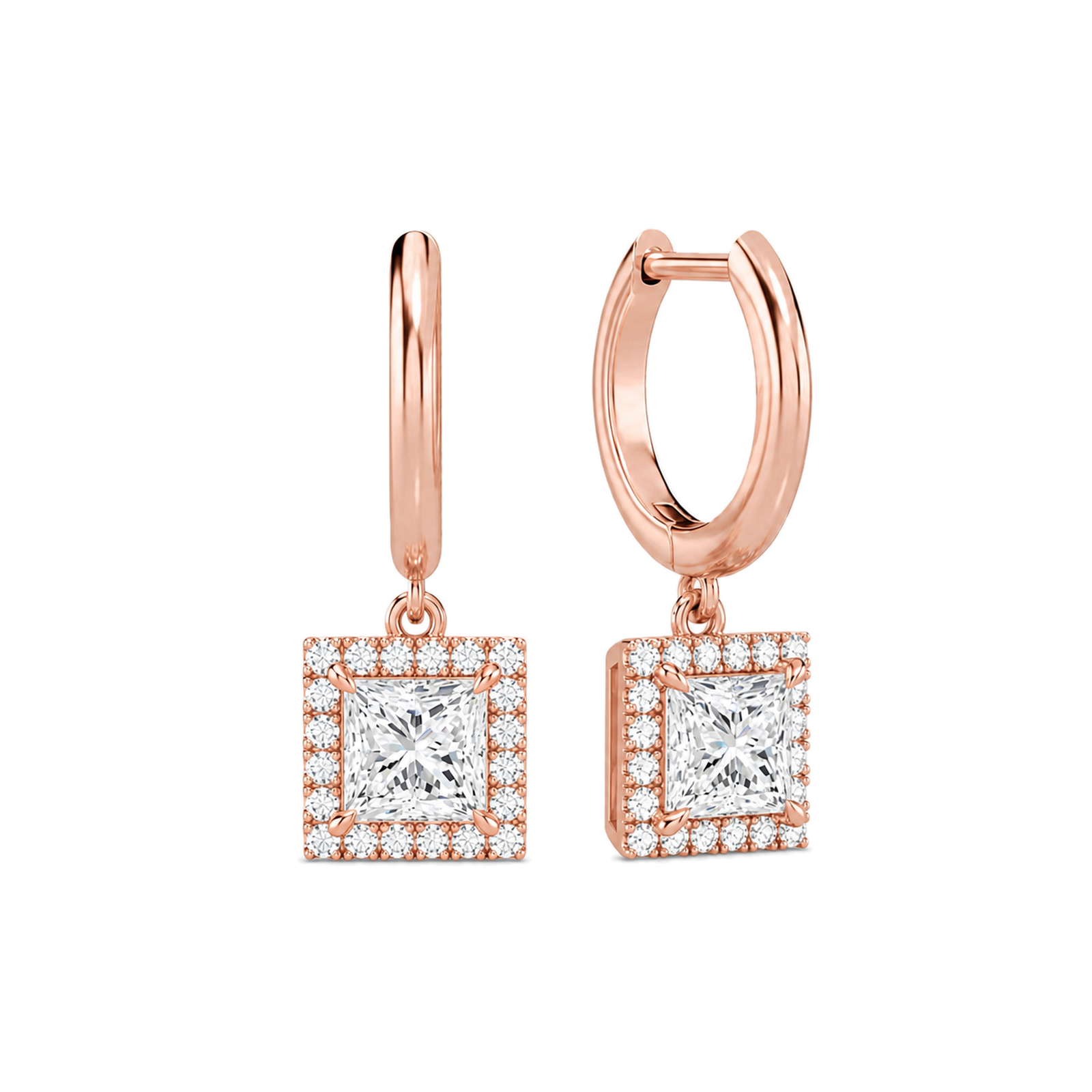 Allegra Halo Drop Huggie Hoop Lab Grown Diamond Hoop Earrings in 14K Rose Gold