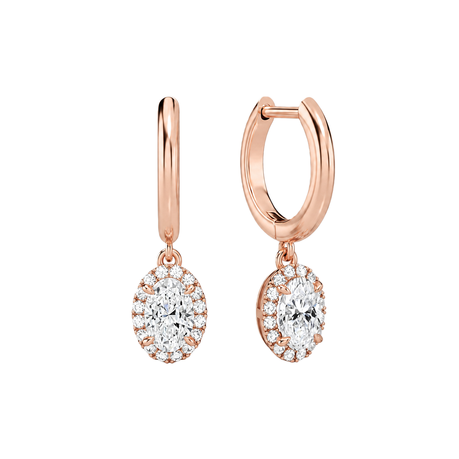 Allegra Halo Drop Huggie Hoop Lab Grown Diamond Hoop Earrings in 14K Rose Gold