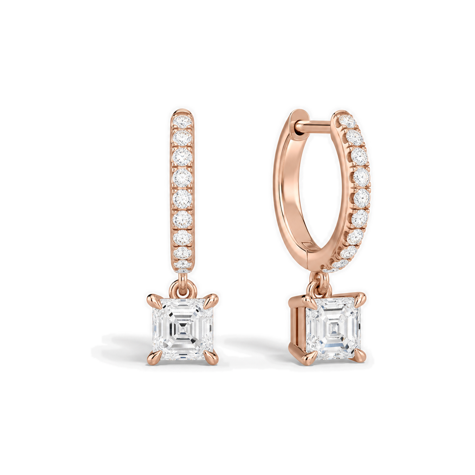 Fiorella Accented Drop Huggie Hoop Lab Grown Diamond Hoop Earrings in 14K Rose Gold