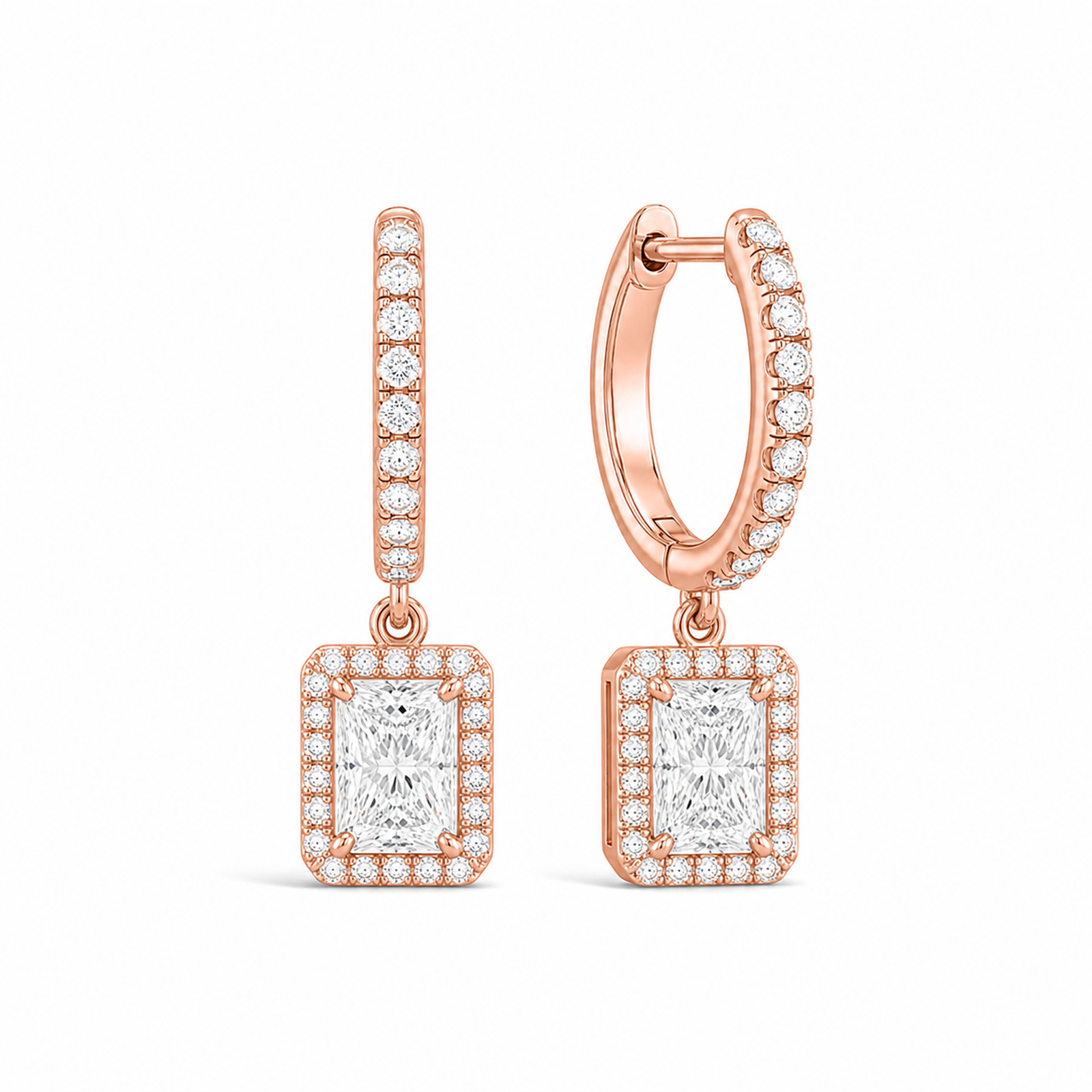 Bellamy Luxe Drop Huggie Hoop Lab Grown Diamond Hoop Earrings in 14K Rose Gold