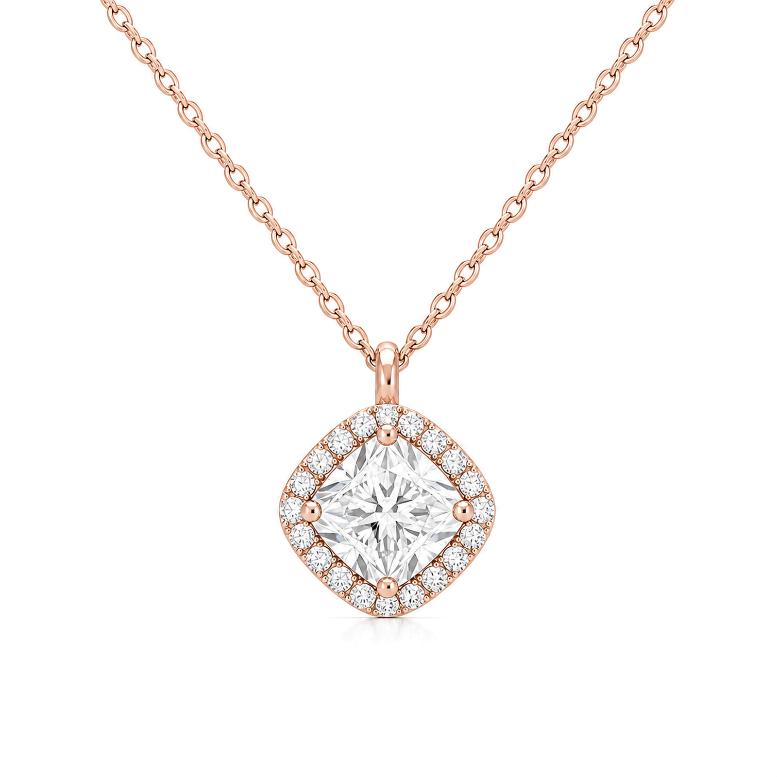Malia Halo Lab Grown Diamond Pendant Necklace in 14K Rose Gold