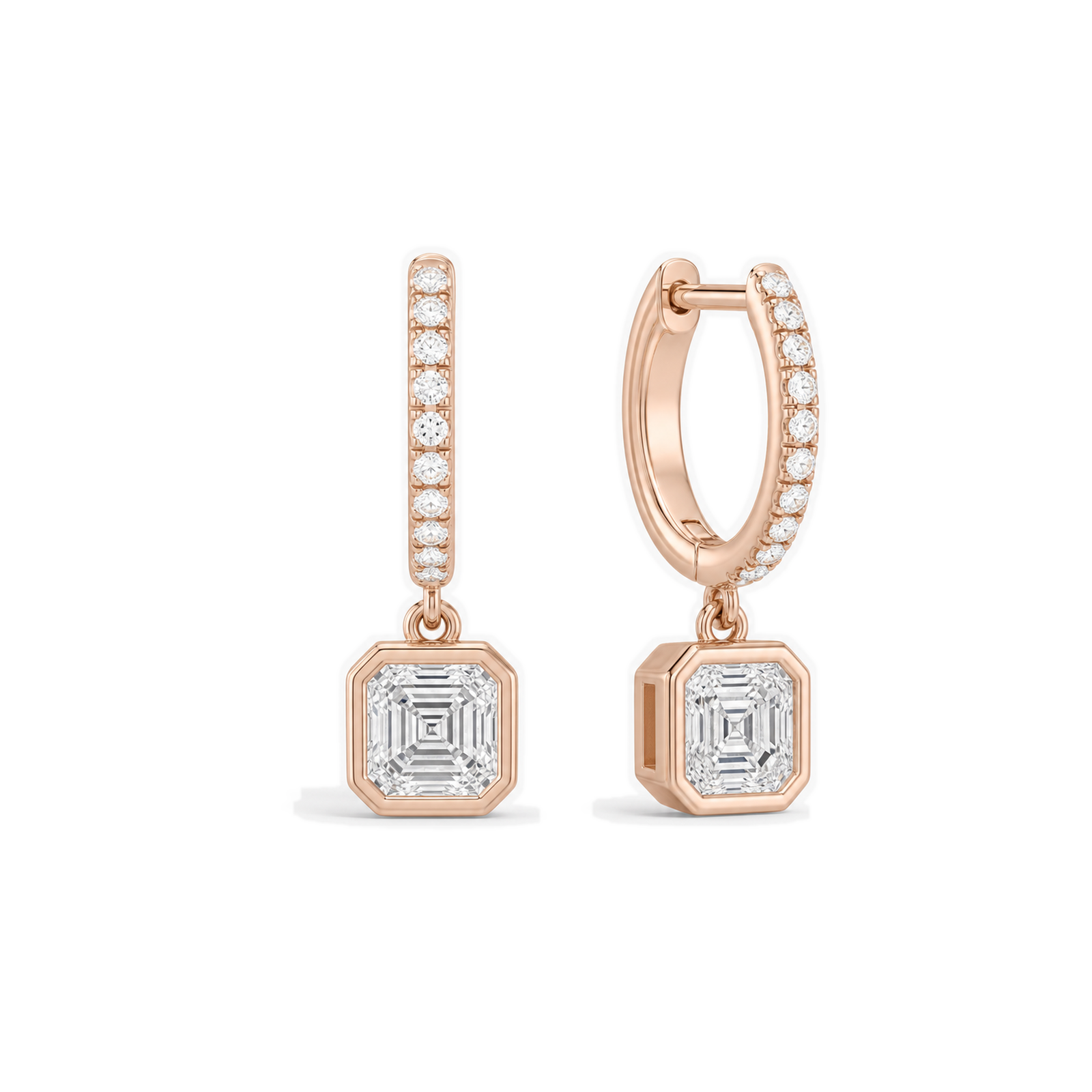 Giselle Bezel Drop Huggie Hoop Lab Grown Diamond Hoop Earrings in 14K Rose Gold