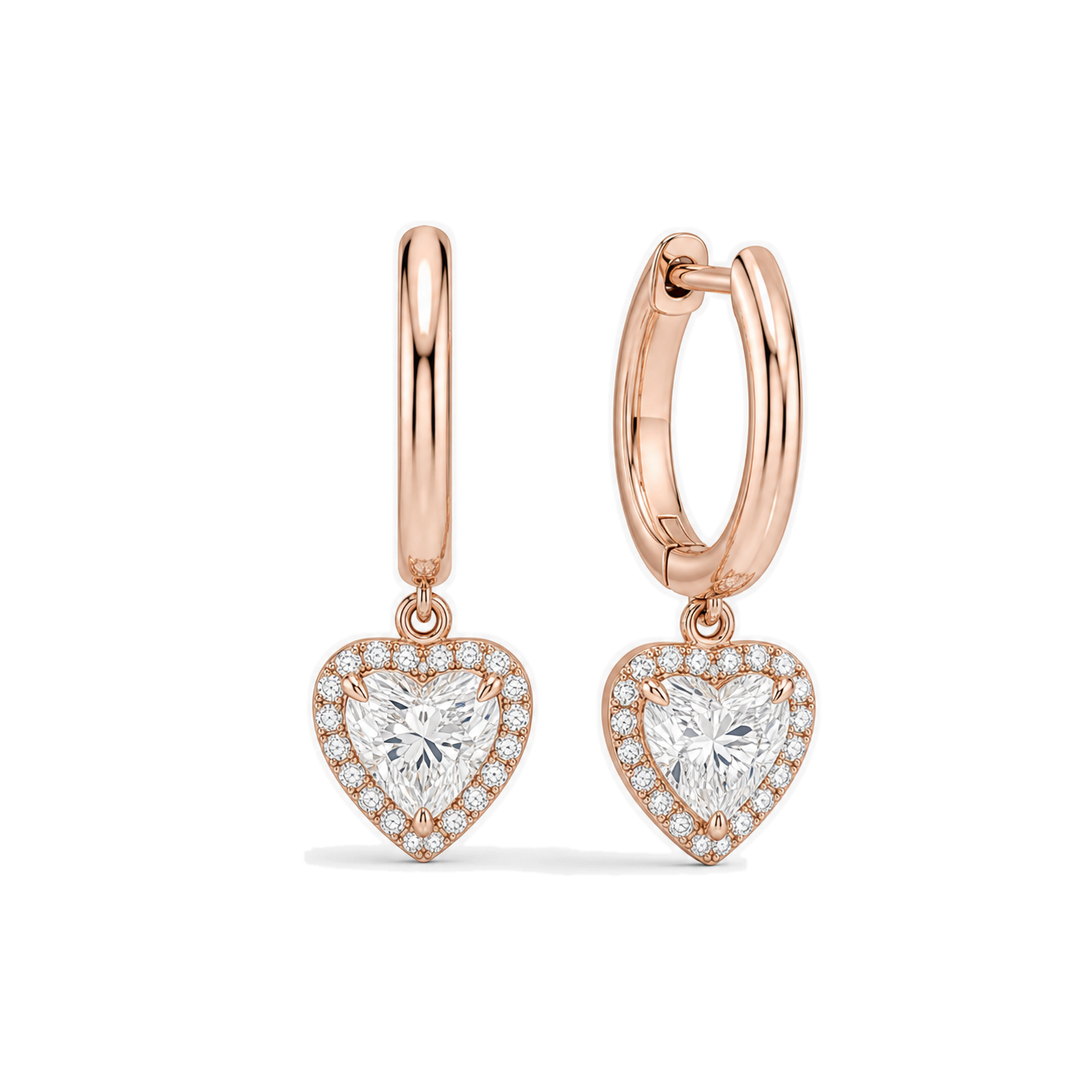 Allegra Halo Drop Huggie Hoop Lab Grown Diamond Hoop Earrings in 14K Rose Gold