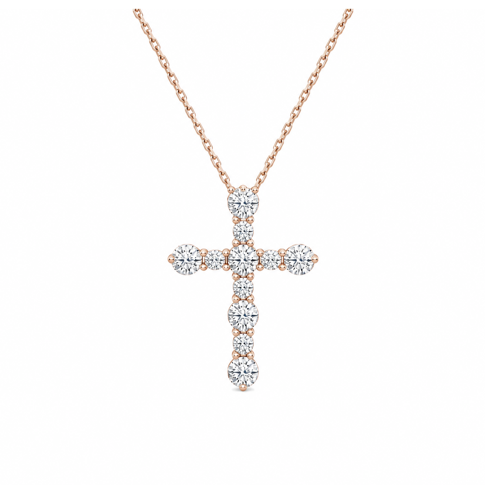 Aurette Prong Cross Lab Grown Diamond Pendant Necklace in 14K Rose Gold