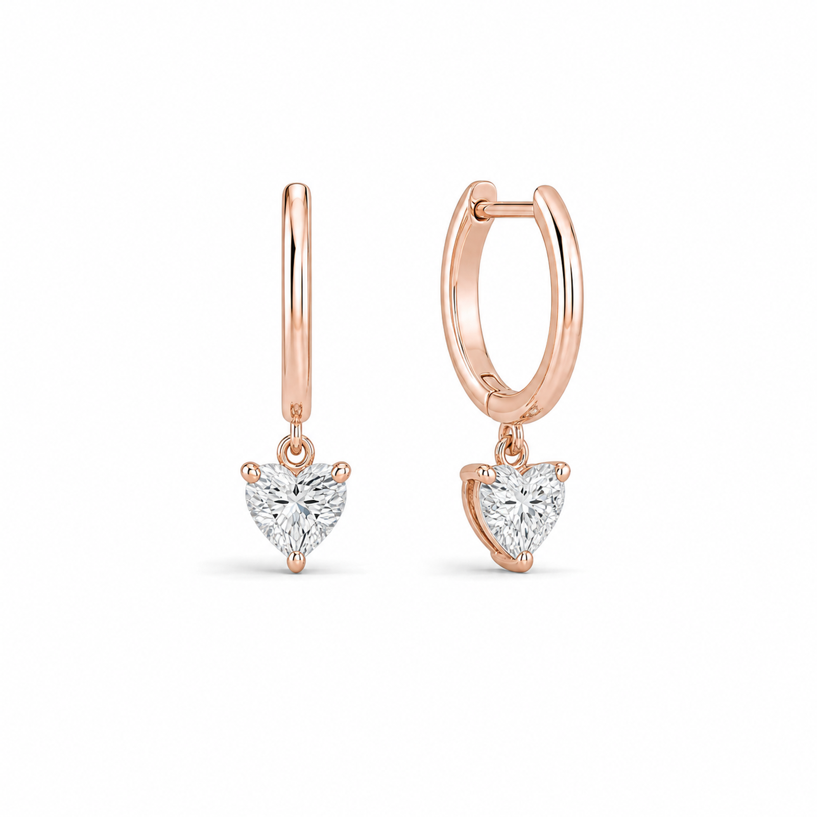 Cerelia Solitaire Drop Huggie Hoop Lab Grown Diamond Hoop Earrings in 14K Rose Gold