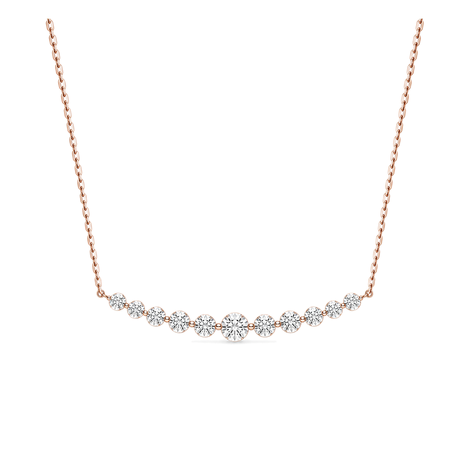 Karina Graduated Single Prong Curved Bar Lab Grown Diamond Necklace in 14K Rose Gold
