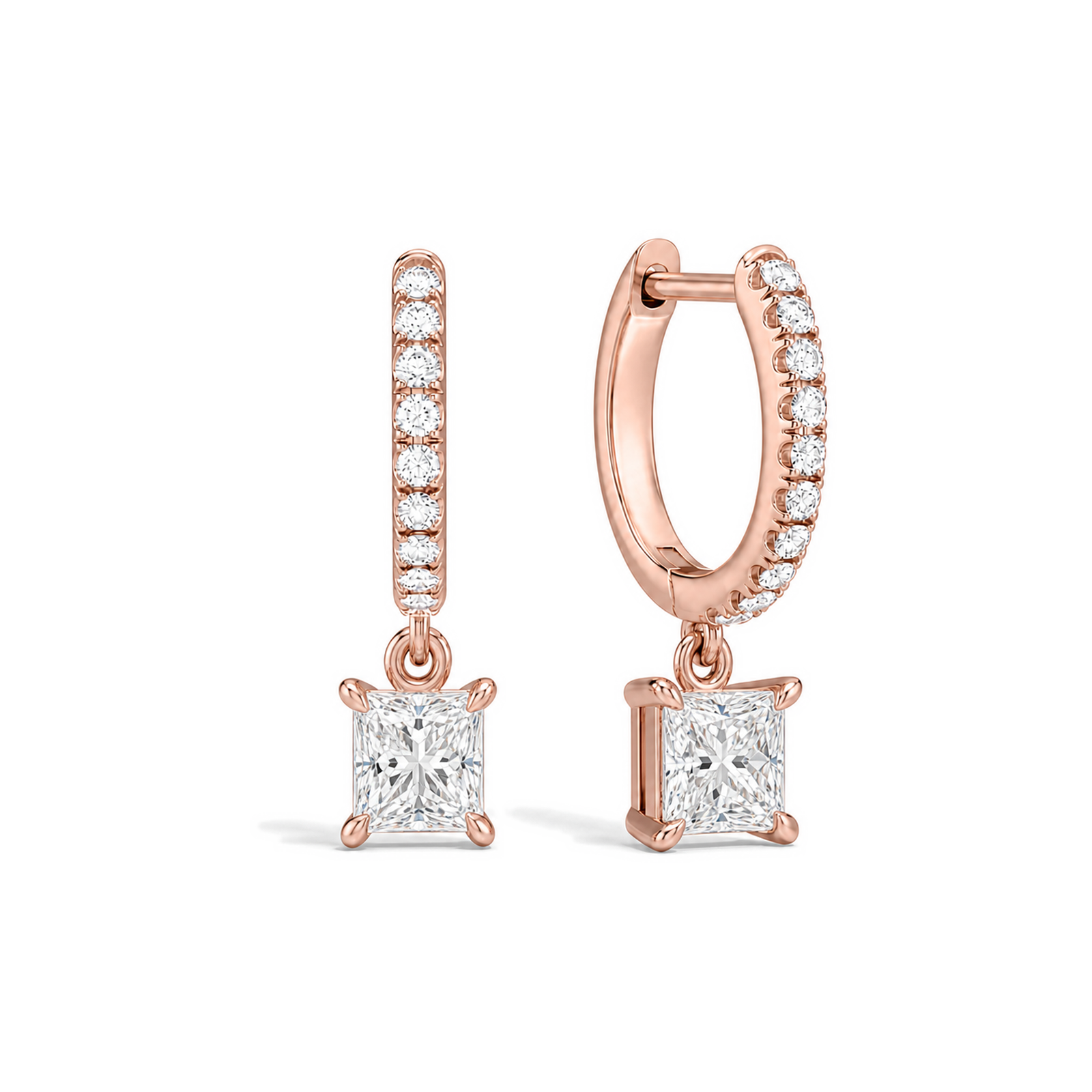 Fiorella Accented Drop Huggie Hoop Lab Grown Diamond Hoop Earrings in 14K Rose Gold